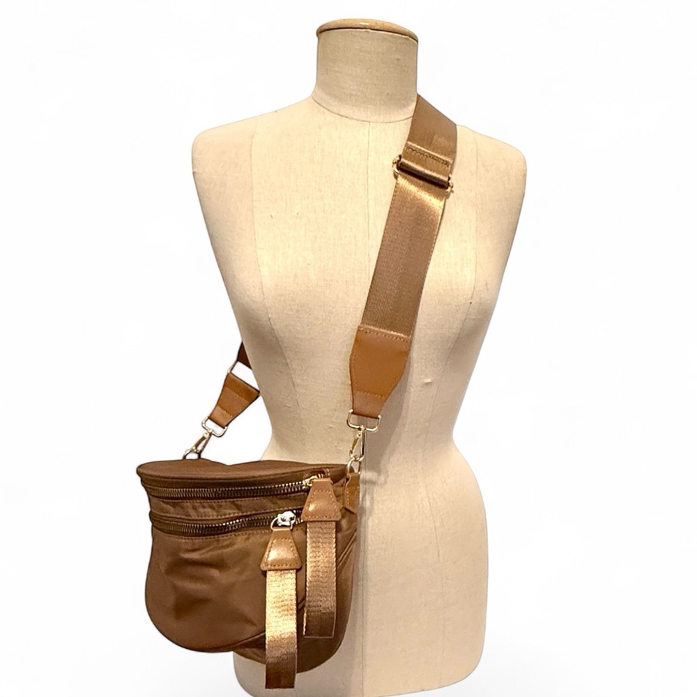 Chocolate Nylon Double Zip Crossbody Bag NWT - Picture 5 of 10